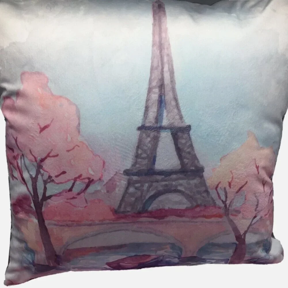 NEW Envogue Kid Paris Eiffel Tower Velour Accent Throw Pillow Pink Bedroom Decor